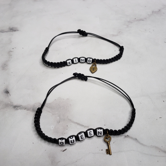 King & Queen braided bracelets with beads - Picture 2 of 3